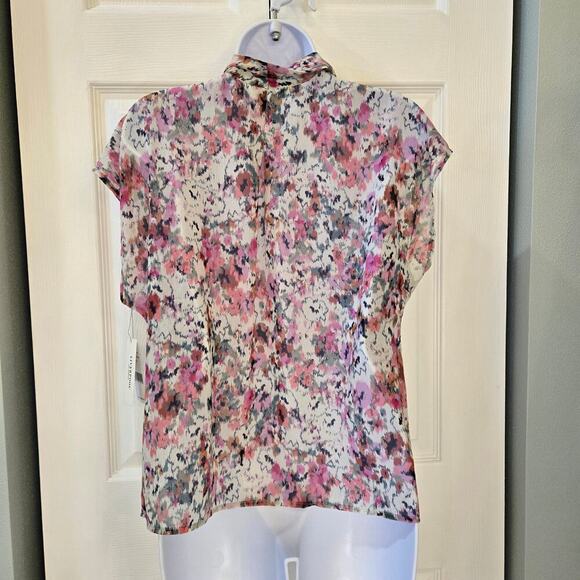 Liverpool Los Angeles Colorful Abstract Print Blouse Painted Floral Cottagecore - Picture 3 of 7